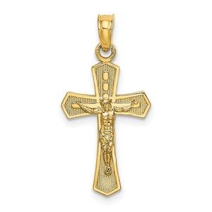 Million Charms 14K Crucifix W/ Beveled Edges Necklace Charm Pendant